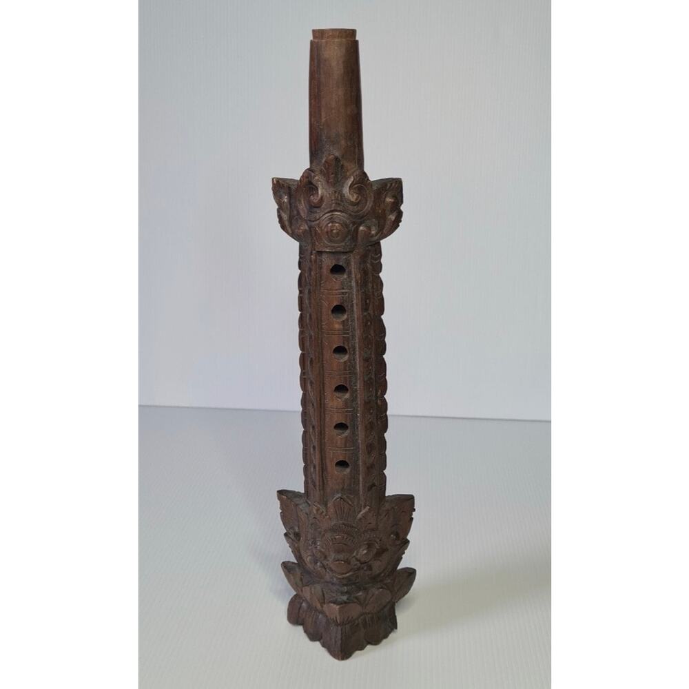 Flute recorder Balinese hand carved dragon wooden Indonesian folk art instrument